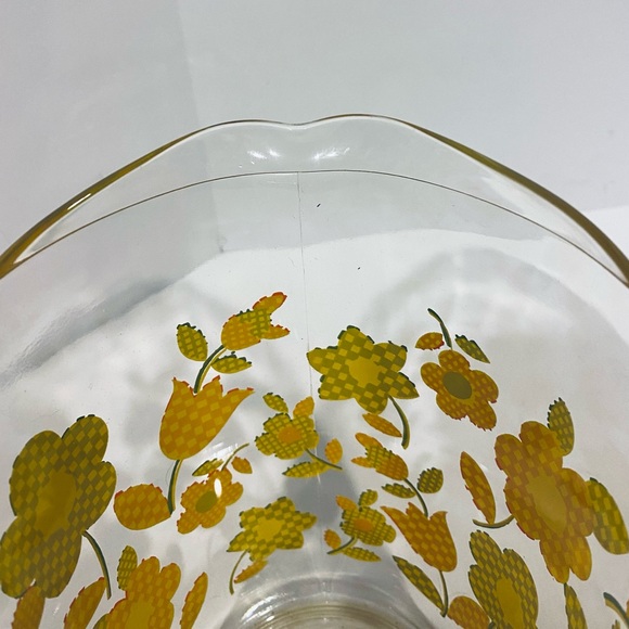 Vintage Large Heavy Glass Gingham “Flowers" Yellow Pitcher Kitchen Drinking - Picture 6 of 9